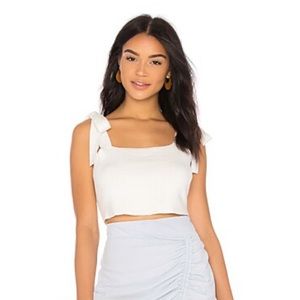 TIE SHOULDER KNIT CROP TOP IN WHITE | J.O.A.
